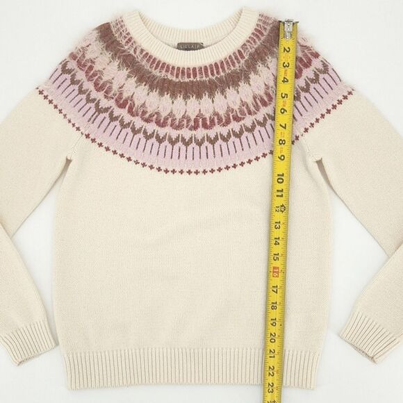 Lilla P Fair Isle Sweater Size Small Womens Ivory White Pink Merino Wool Blend - Picture 5 of 8